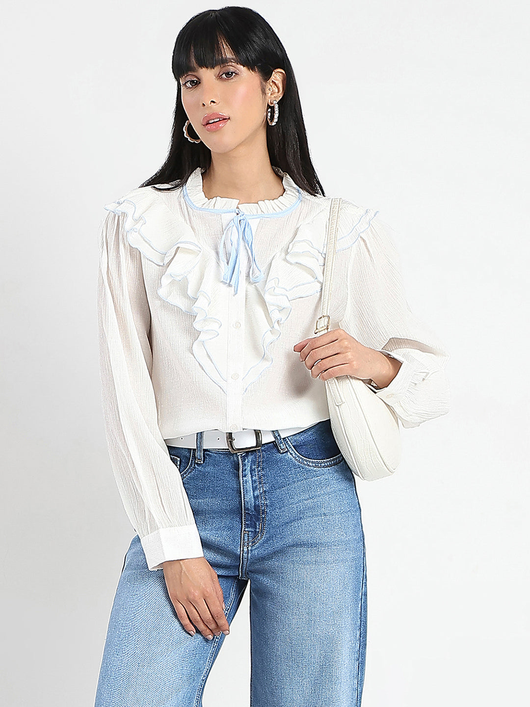 Madame Contrast Boning Blue Nylon Blend Shirt