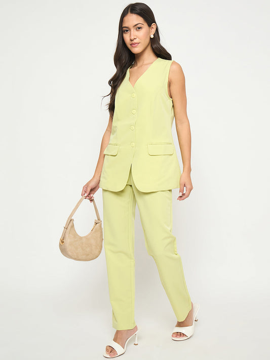 Madame Solid Sleeveless Top and Bottoms Lime Green Co-ord Set